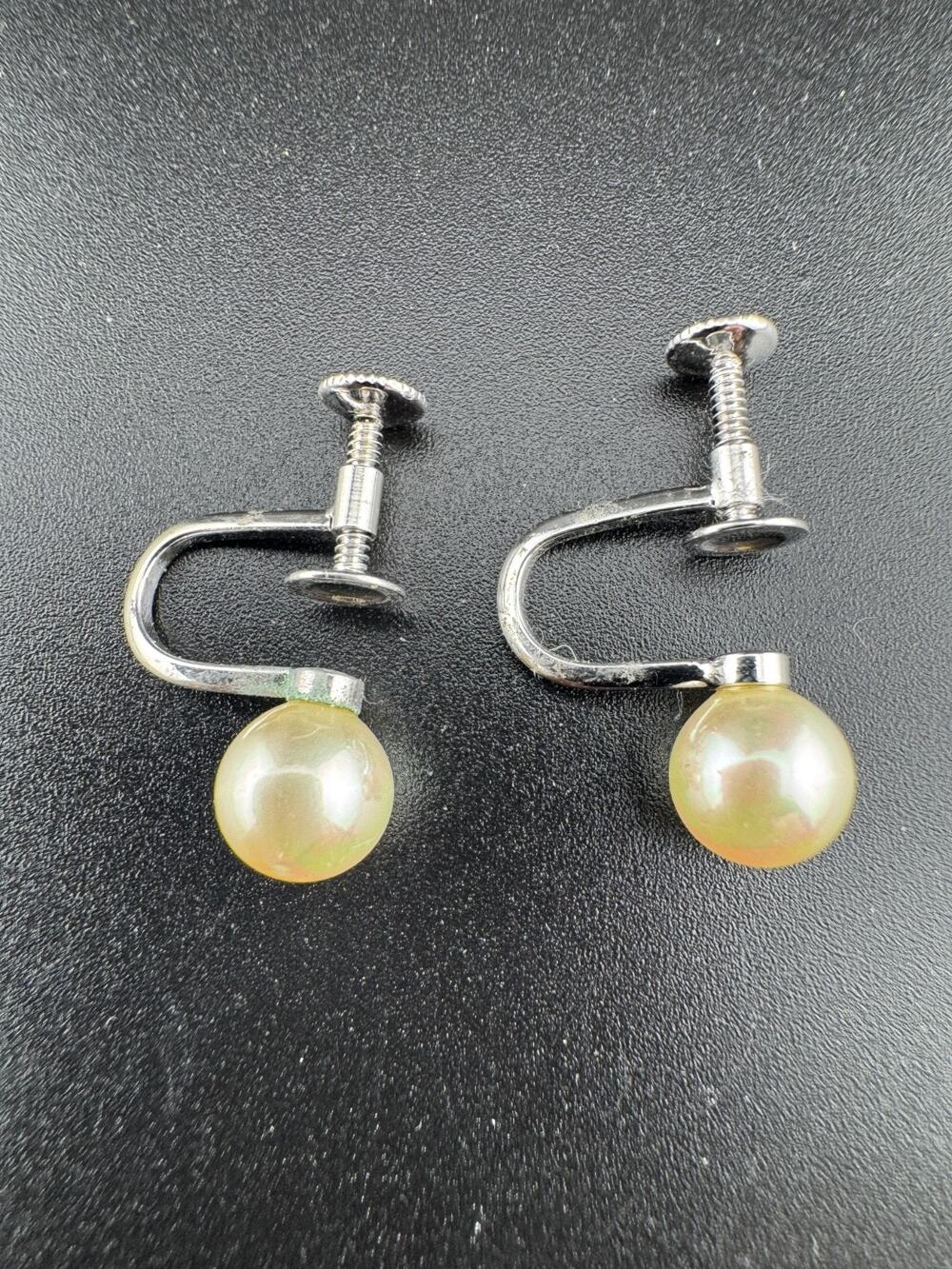 Vintage Sterling Silver Screw-Back Pearl Earrings, 925